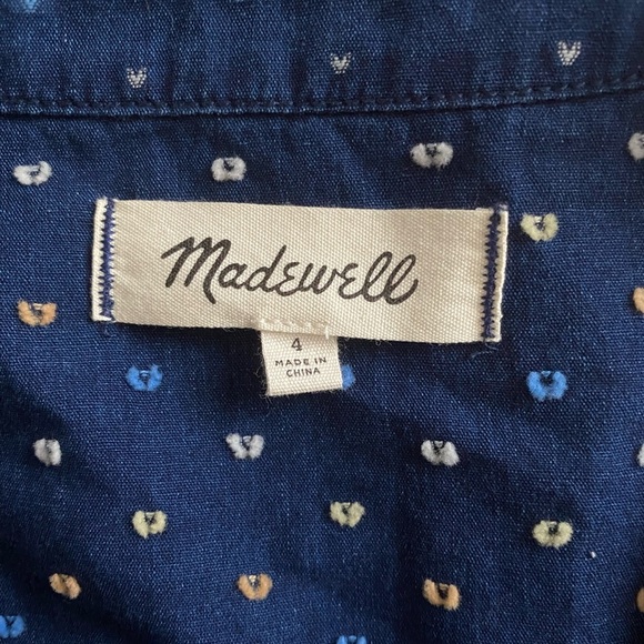 Madewell Indigo Cap-Sleeve Button-Front Dress in Rainbow Heart Women’s Size 4 - Picture 9 of 10
